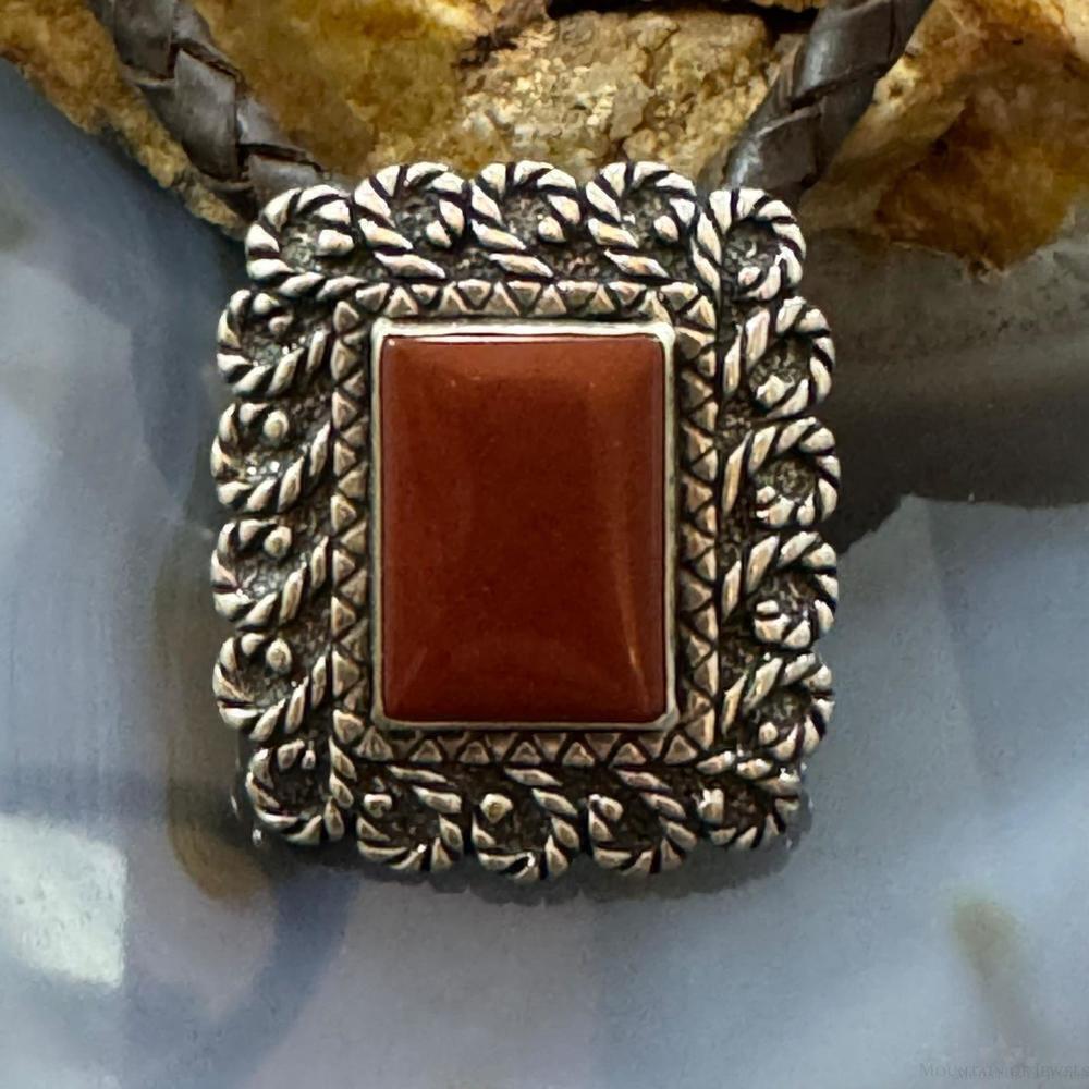 Carolyn Pollack Sterling Carnelian Pendant with Brown Braided Leather Necklace